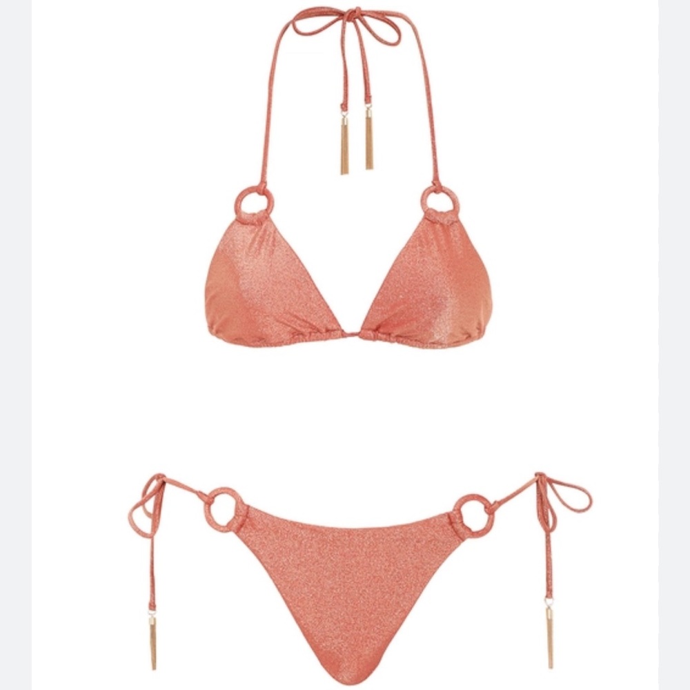 Zimmermann ANNEKE LUREX RING HALTERNECK BIKINI SET IN GINGER